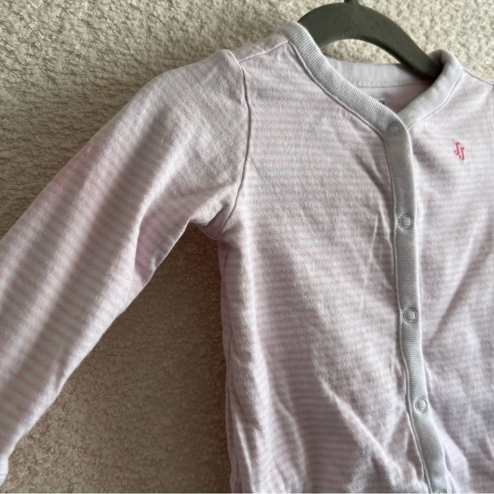 Janie And Jack Baby Pink White Stripe One Piece‎ Snap Pajamas Size 3-6 Months